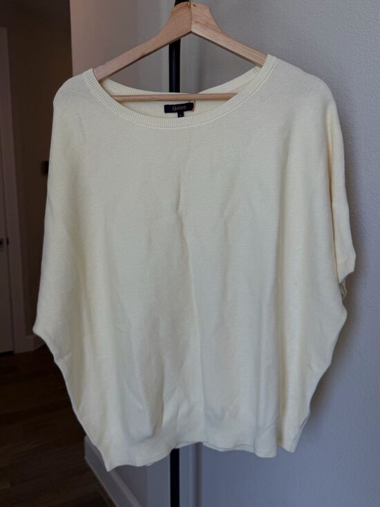 Quince Sweaters - Quince Lightweight Cotton Cashmere Link Stitch Dolman Sweater Custard Yellow L